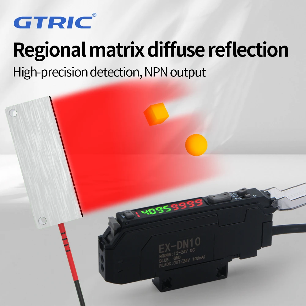 GTRIC Matrix Array Fiber Optic Sensor&Amplifier Set NPN Multi-point Area Detection Probe Diffuse Reflection Photoelectric Switch