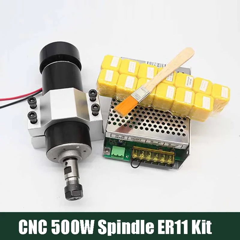 0.5kw Air Cooled Spindle ER11 Chuck CNC Spindle Motor 500W + 52mm Clamps+Power Supply Speed Governor For Engraver CNC Router