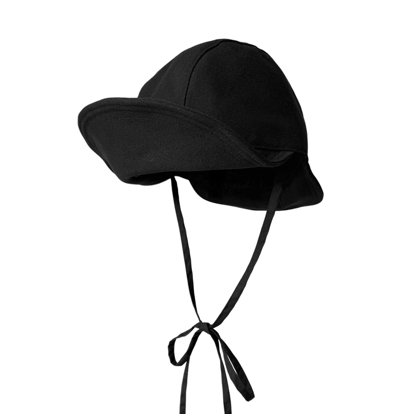Women Black Wide Brim Fold Bucket Hat Strap Sun Hat Casual Round Face Friendly Fisherman Cap