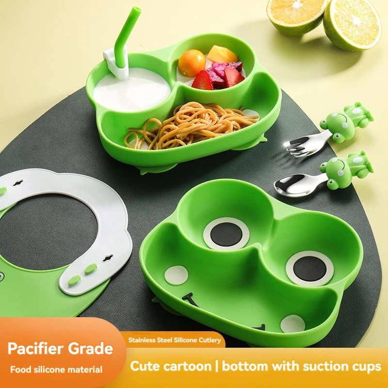 مجموعة أطباق صمغ سيليكون للأطفال ، ملعقة للأطفال ، كوب شفط ، أدوات طعام ، درجة غذائية ، وجبة ، هدية عيد الميلاد #3