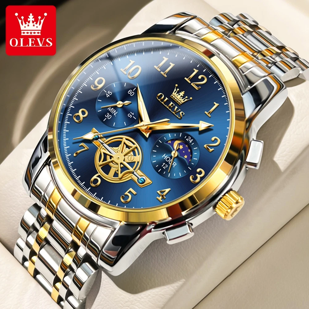 OLEVS Fashion Business orologi da polso da uomo orologio blu orologio da uomo in acciaio inossidabile impermeabile calendario orologi al quarzo Reloj Hombre