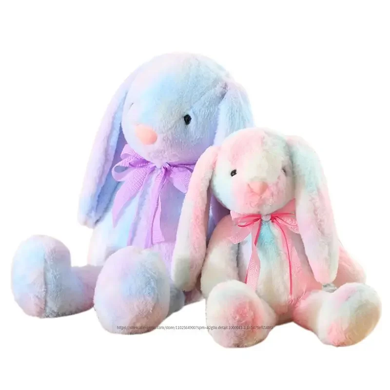 Kawaii Colorful Rabbit Plush Toy Stuffed Animal Long Ear Bunny Lop Soft Doll Baby Accompany Toy Birthday Christmas Gift for Kids