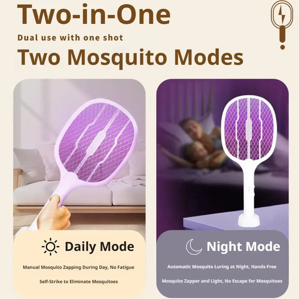 3000V Rechargeable Electric Fly Swatter USB-C Handheld Bug Zapper Racket 2 in1 Fly Killer and Mosquito Trap Lamp for Home Office
