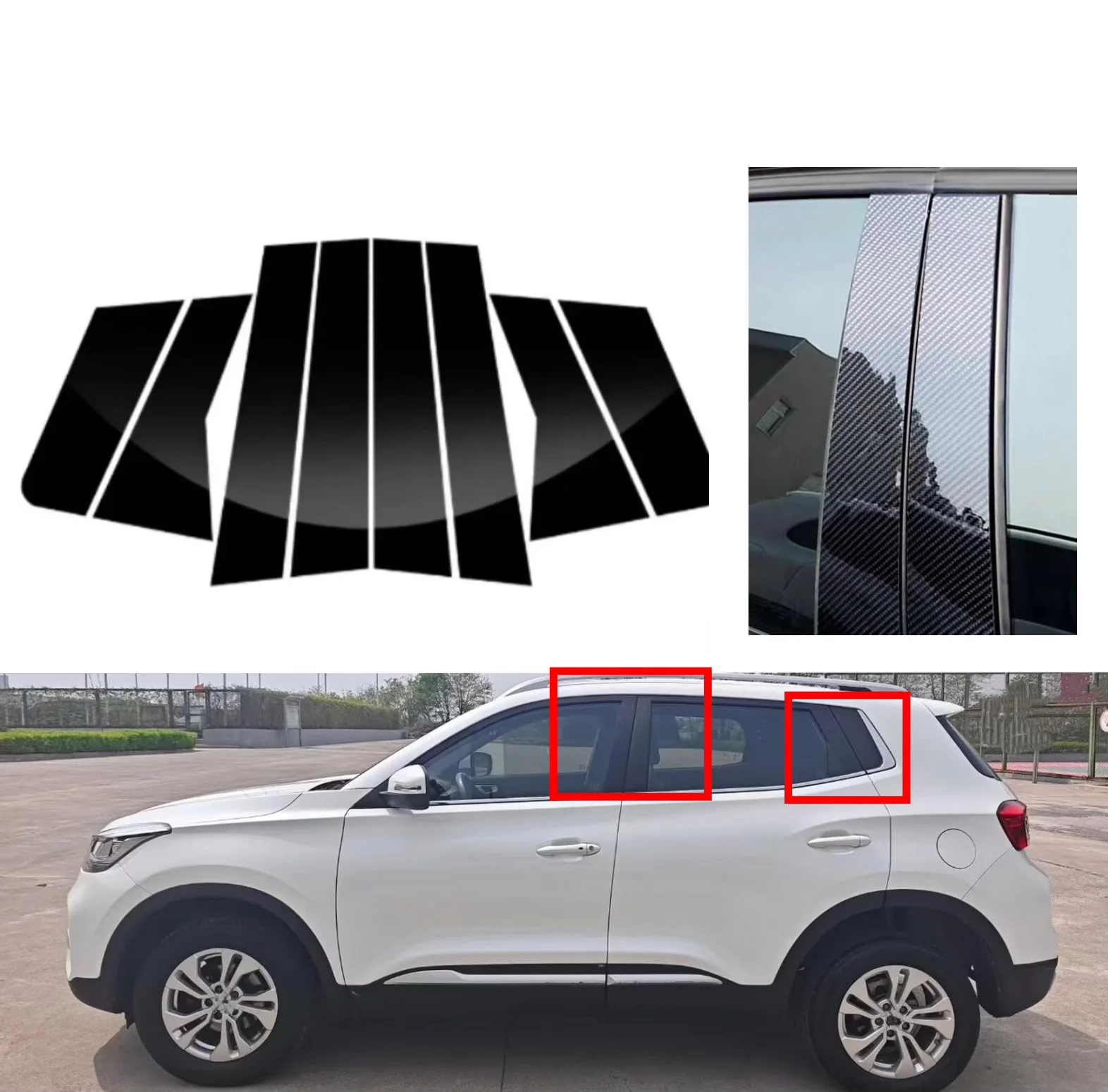 

Fit For Chery Tiggo 4/5x 2017 2018 2019 2020 Glossy Black Silver Carbon Pillar Post Door Window Column BC Trim Sticker Cover