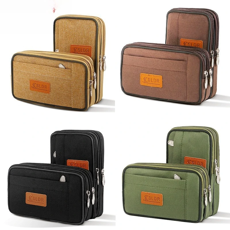 

Wear-resistant canvas men's waist bag, belt, waist-hung wallet, multi-functional 7-inch mobile phone storage, large capacity