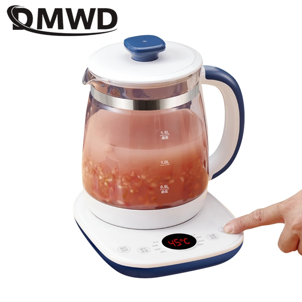 DMWD Electric Kettle 1.5L Health Pot 8 Menu Glass Teapot Water Heater Office Warmer Dessert Medicated Diet Maker Stew Machine