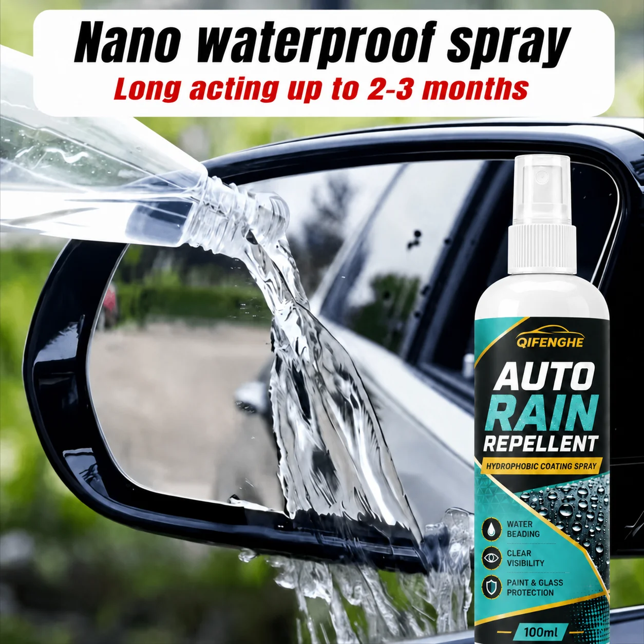 WKAU Fast-Acting Car Glass Water Repellent, Nano Hydrophobic Rain & Anti-Fog Coating, Comprehensive High-Efficiency Protection F