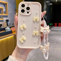 3D Elegant Bowknot Faux Pearl Chain Silicone Phone Case For iPhone 11 12 13 14 15 16 Pro Max 16E XS X XR 7 8 Plus SE Soft Cover