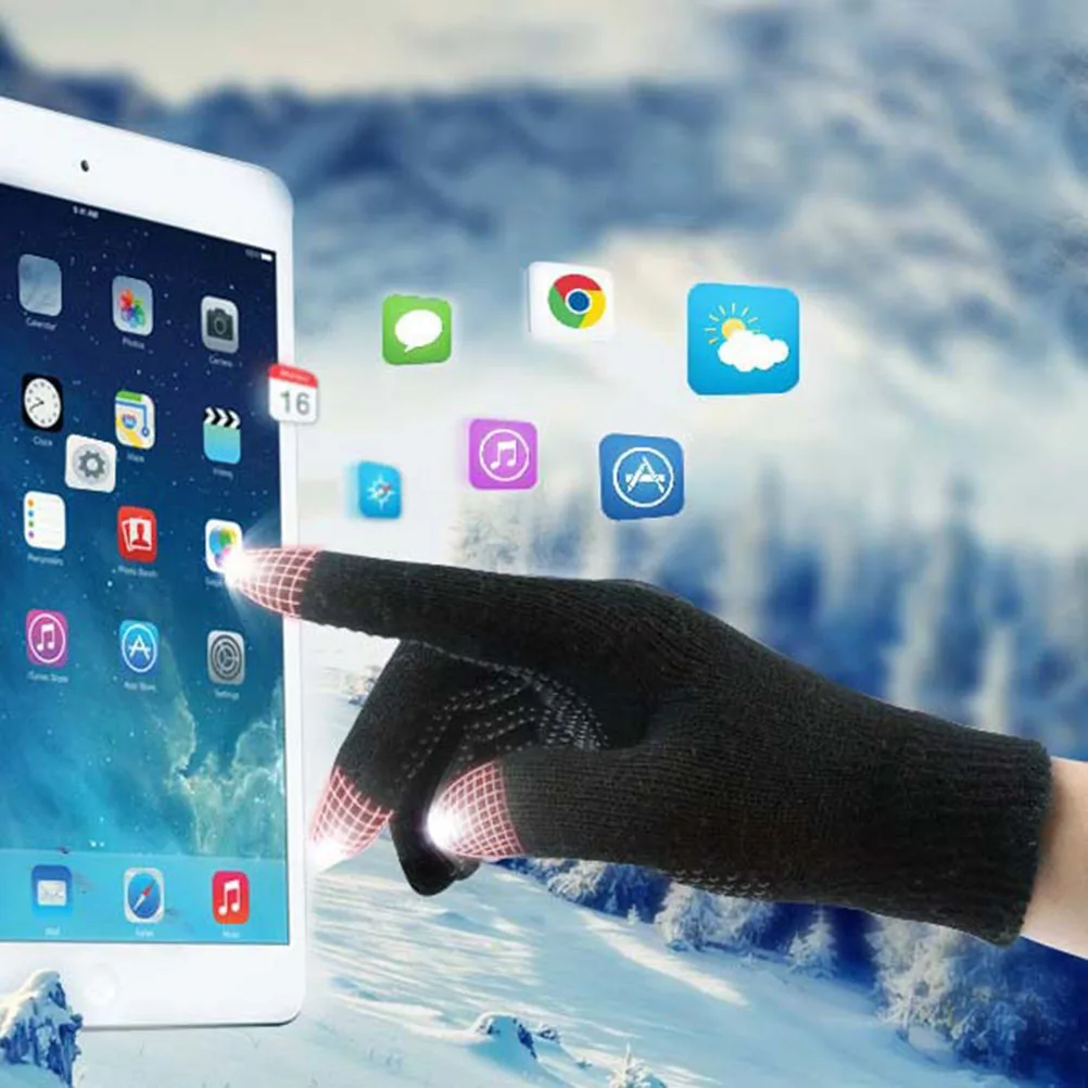 

Whole Palm Touch Screen Gloves Black Unisex Winter Anti Slip Silicone Warm Lining Knitted Outdoor Cycling Mittens