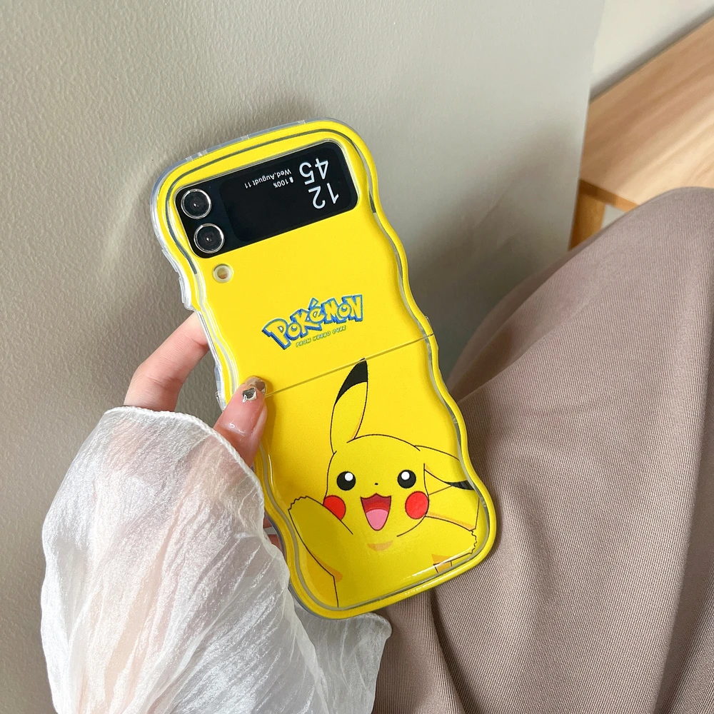Cute Japan Anime Pocket Monsters Pokémon Pikachu Mewtwo Phone Case For Samsung Galaxy Z Flip 7 6 5 4 3 Soft Cover With Lanyard