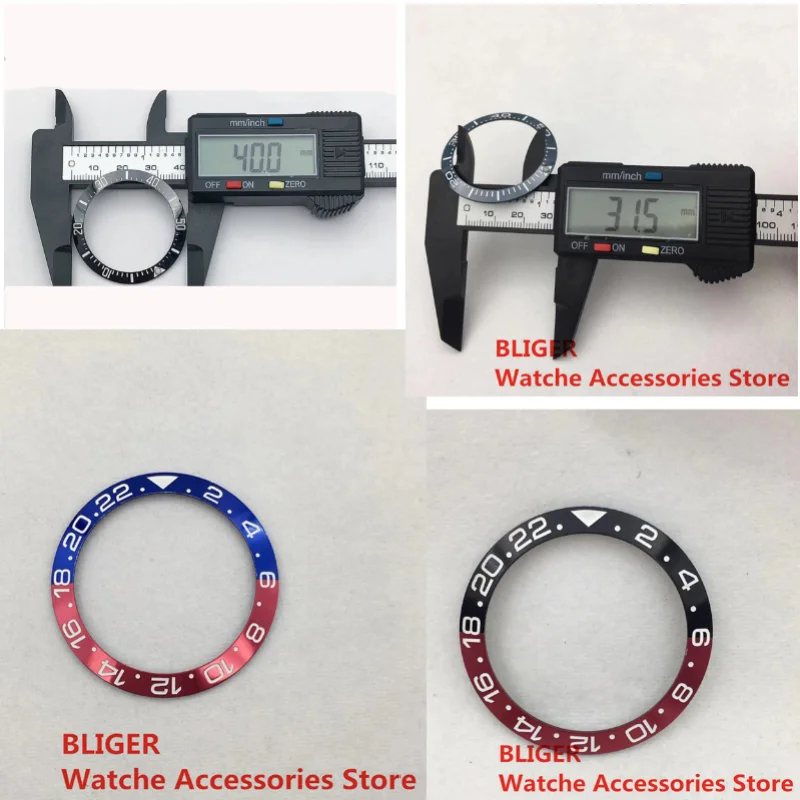 BLIGER 31.5mmX40mm High Quality Ceramic Watch Bezel 60 Minute 24 Hours Black Blue Red Watch Parts Fit 43mm/44mm