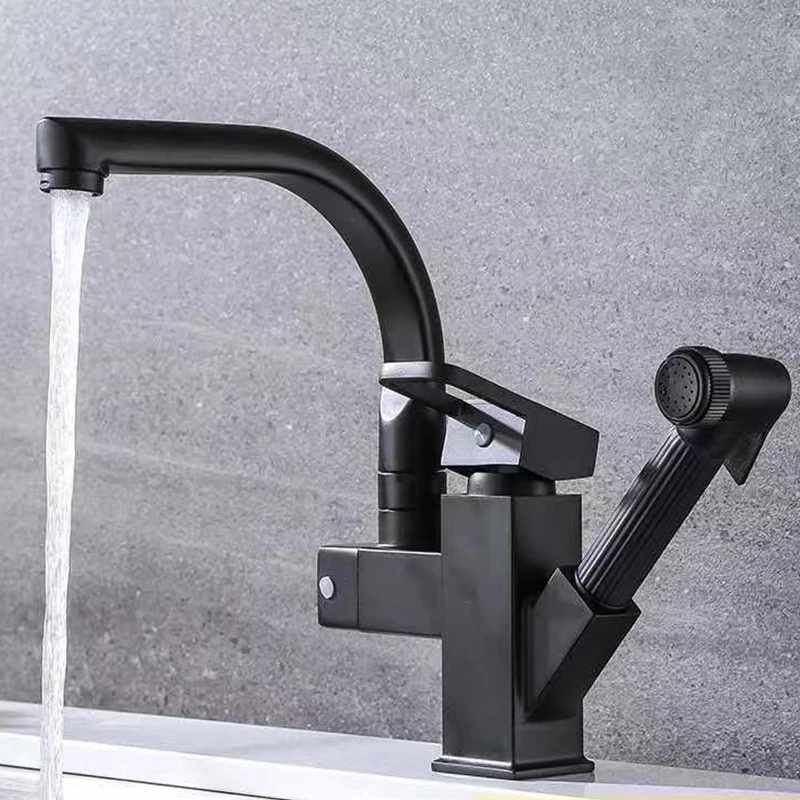 Kitchen Faucet With Spray Gun Single Hole Pull-Out Washbasin Faucet Kitchen Sink Mixer Tap Stream Spray Head Gun Mixer Faucet