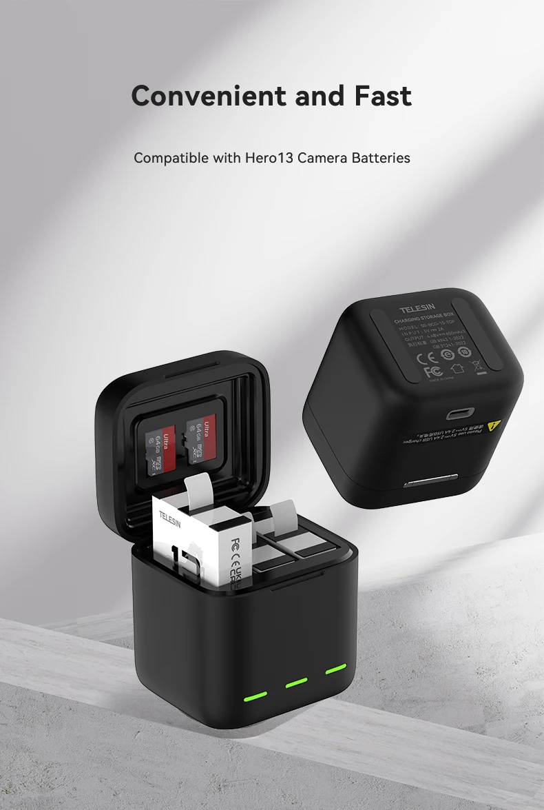 TELESIN 1900 mAh Lade Batterie Für GoPro Hero 13 Batterie 3 Möglichkeiten Schnelle Ladegerät Box TF Karte Lagerung Für GoPro 13 zubehör – Detail 21