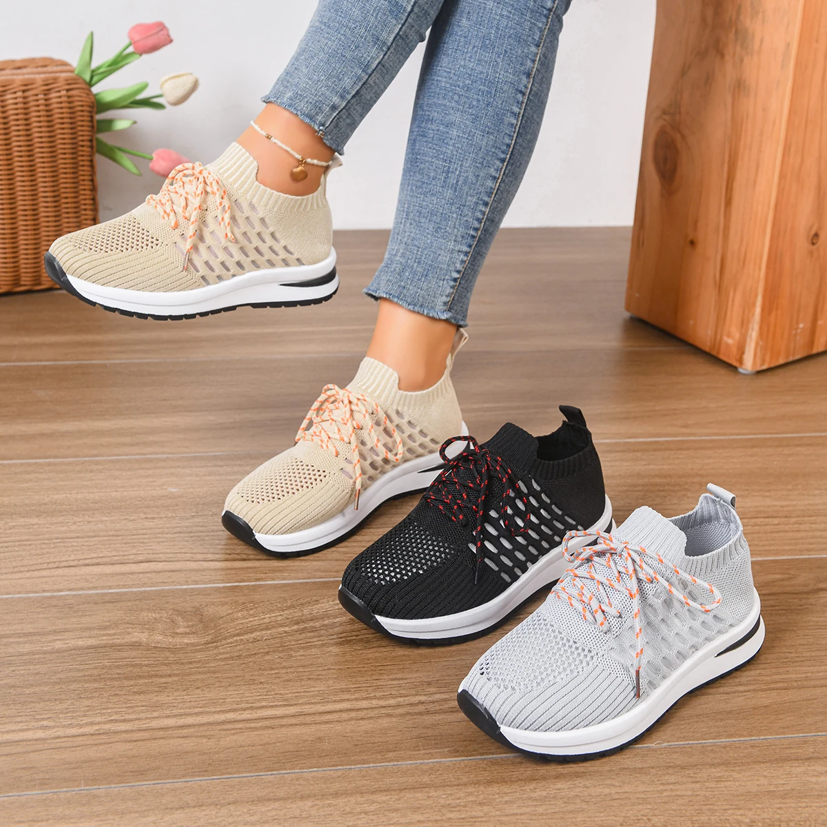 

Women Sneakers Spring Autumn Mesh Platform Sneakers Comfortable Thick Bottom Shoes Breathable Casual Vulcanize Shoes Women