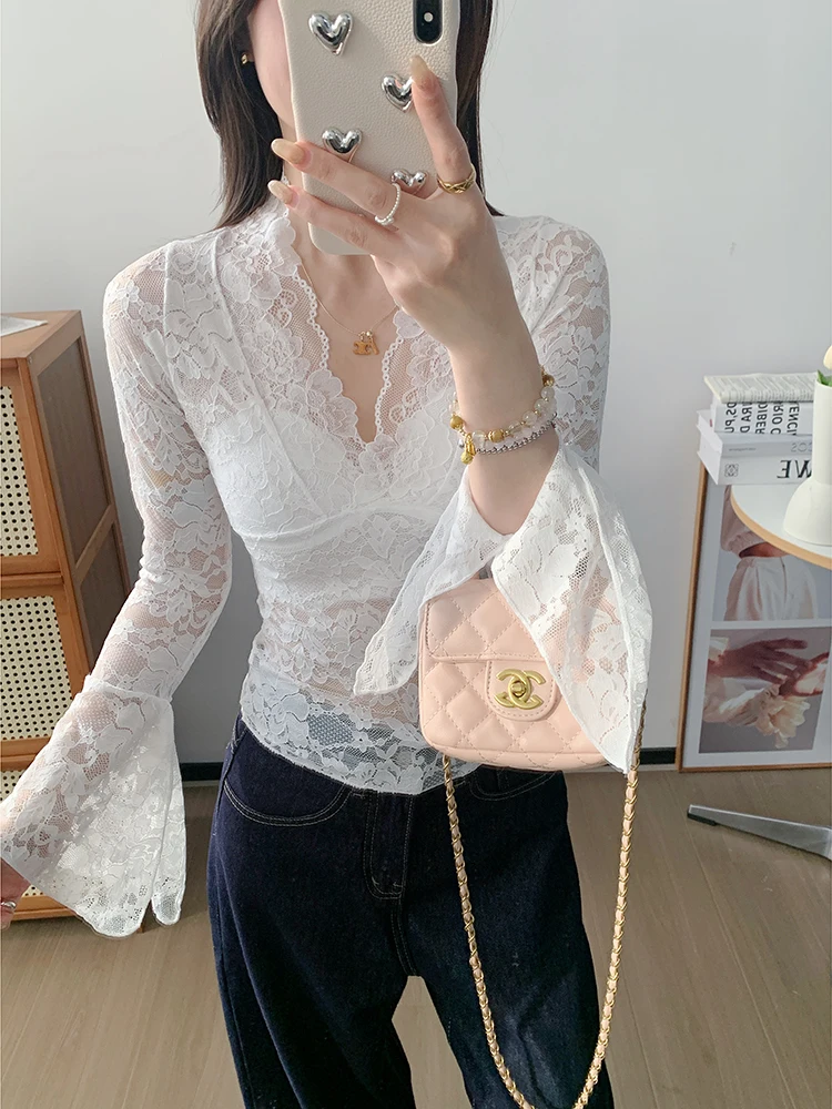 

Женская базовая футболка Long Sve UVPU с кружевом, весна 2025, из других материалов, 100% премиум-одежда для женщин