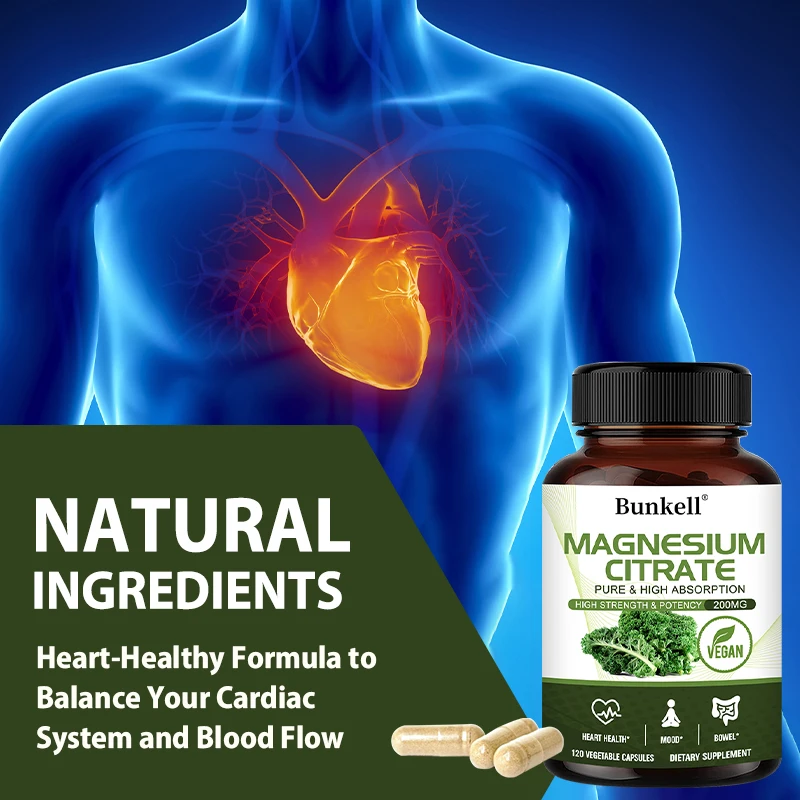 Magnesium Supplement - 200 Mg, Pure Magnesium Citrate, for Heart Health, Mood & Gut, Highly Absorbed, Vegetarian, Non-GMO