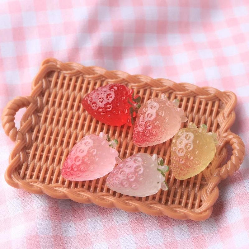 5pcs Mini Strawberry Jelly Strawberry Model Resin Gradient DIY Cute Hair DIY Craft Charm Desktop
