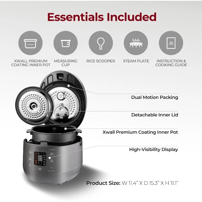 10-Cup (Uncooked) / 20-Cup (Cooked) Twin Pressure Rice Cooker & Warmer with Nonstick Inner Pot, 16 Menu Modes,Auto Clean (Gray)