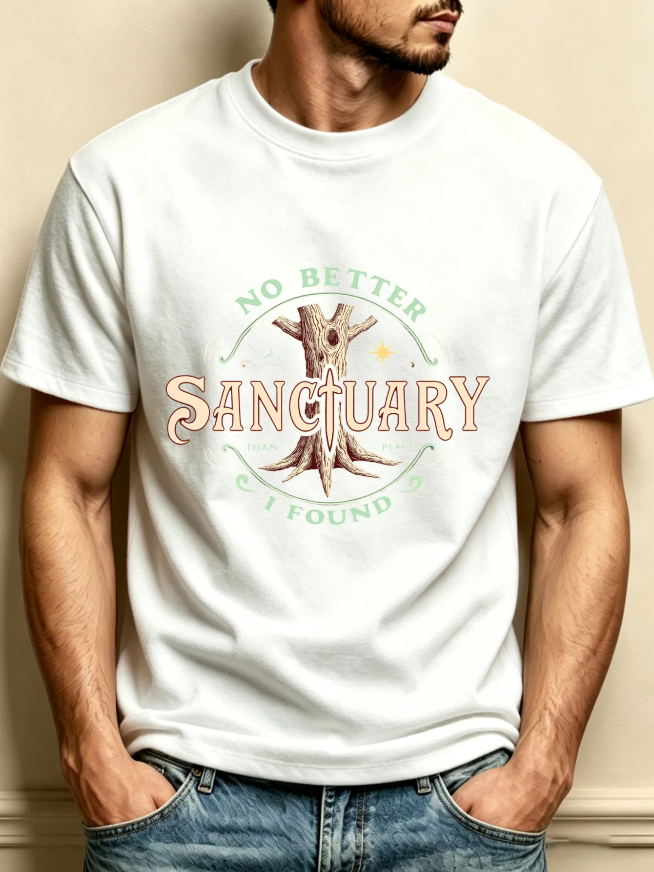 Casual Style Men's T-Shirt, with Holy Tree and Cross Design, for Everyday Wear, a Gift for Him