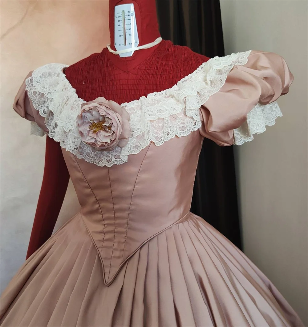 1860s Victorian Civil War Scarlett Costume Pink Taffeta Princess Dress Vintage Southern Belle Costume Ball Gown Wedding Dress