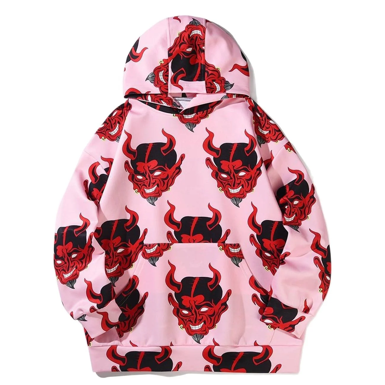 Hop Hip Streetwear Hoodie Mens Hell Demon Print Harajuku Hooded Pullover Loose Winter Cotton Casual Hoodie Sweatshirts