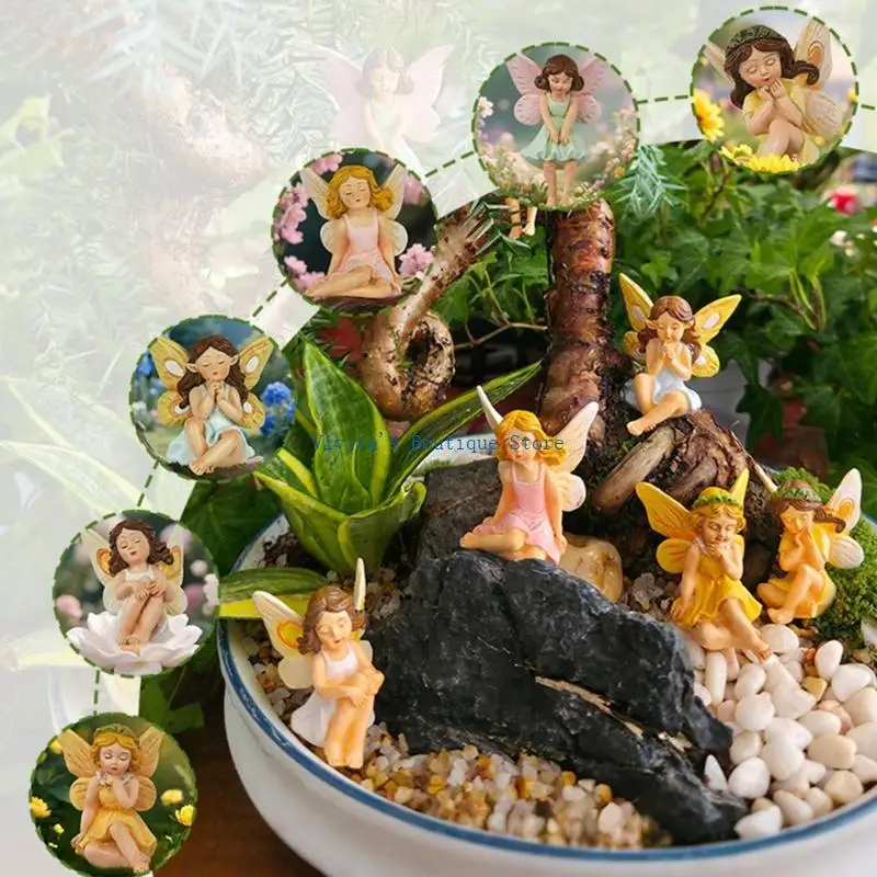 

6Pcs Artistic Fairies Figurines For Outdoor Use Durability Resins Garden Sculpture Miniature Landscape Decorations M76D