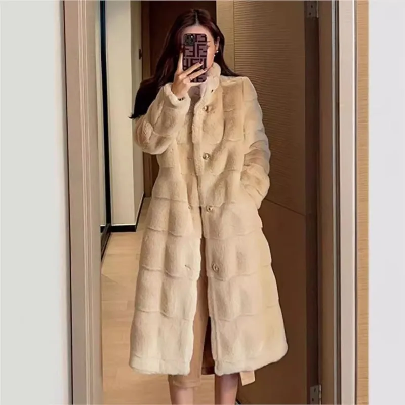 

Danish coat women's fleece mixed fur light mid-length top thickened