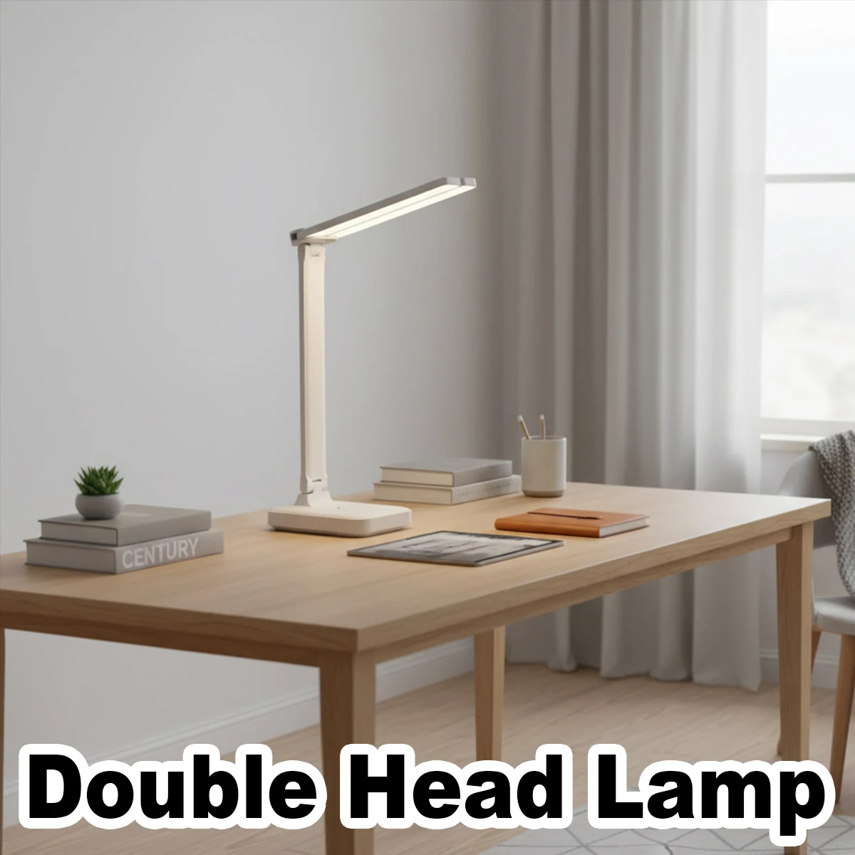 

Складная настольная лампа с двойной головкой, беспроводная USB перезаряжаемая регулируемая светодиодная лампа для чтения, современная настольная лампа для комнаты, офиса, прикроватная тумбочка