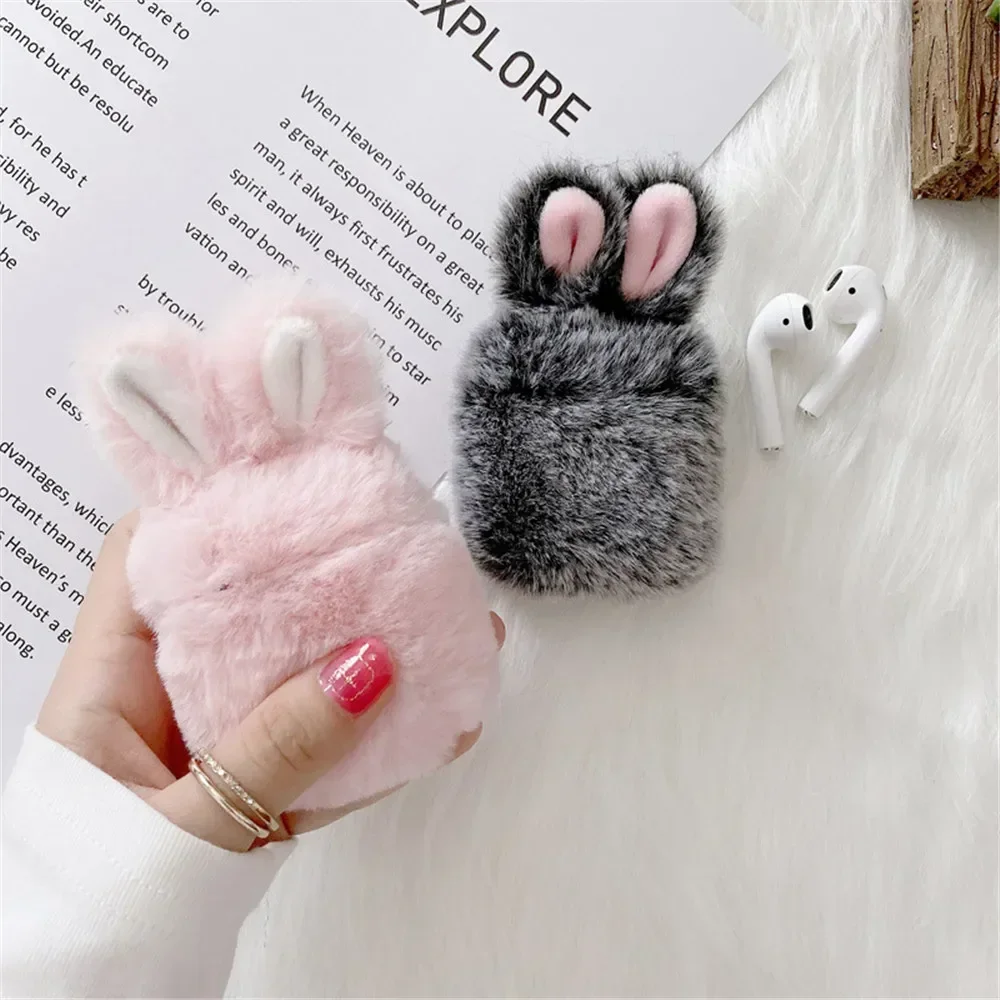 

Wireless Earphone Case for AirPods 1 2 Cute Carton Plush Rabbit Ear Furry Case for Airpods Earphone Case