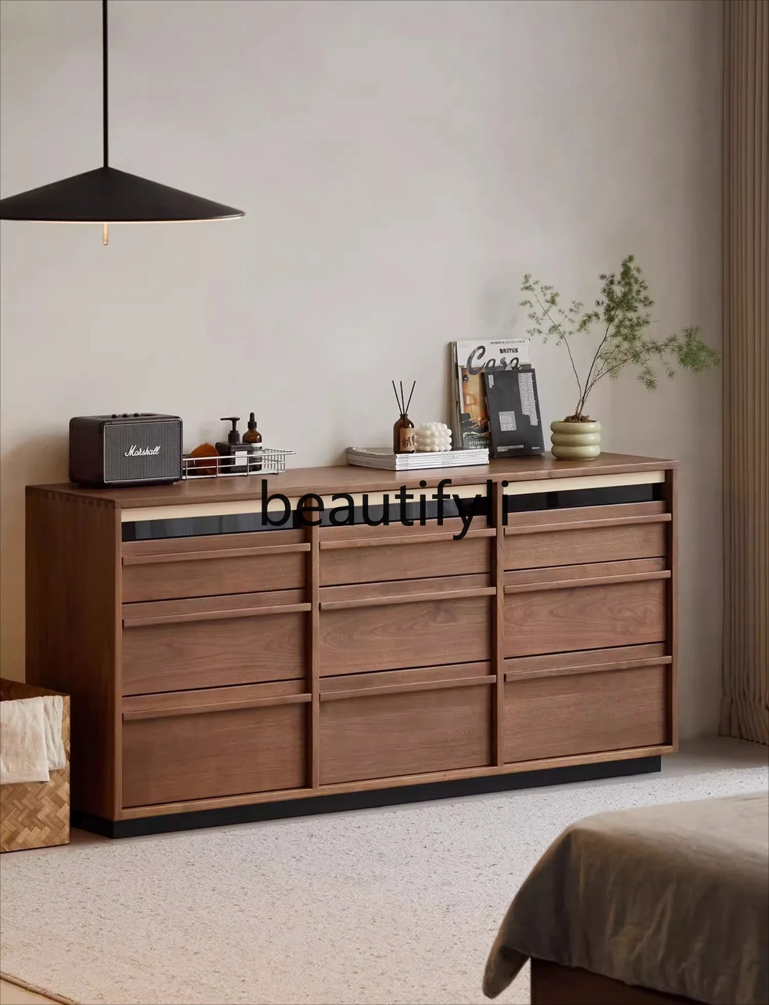 

a26 Solid wood nine chest cabinet North American black walnut retro living room bedroom bedside storage drawer cabinet