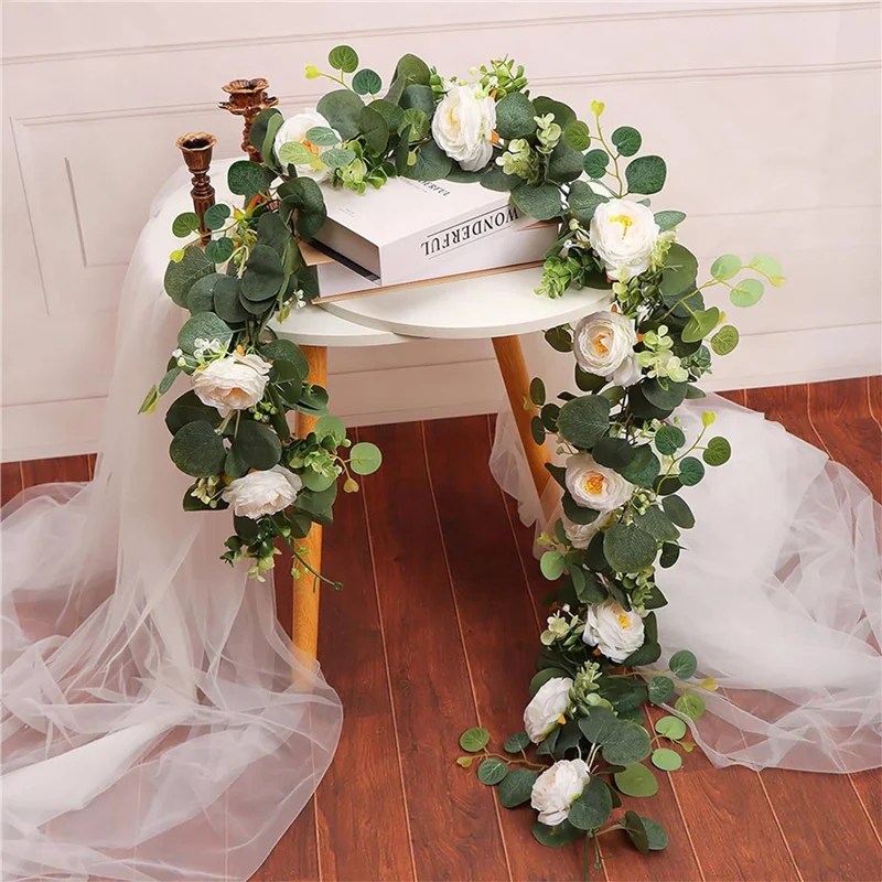 ABAE-2X Eucalyptus Garland And Flower Hanging Artificial Eucalyptus Leaf Greenery For Wedding Backdrop Arch