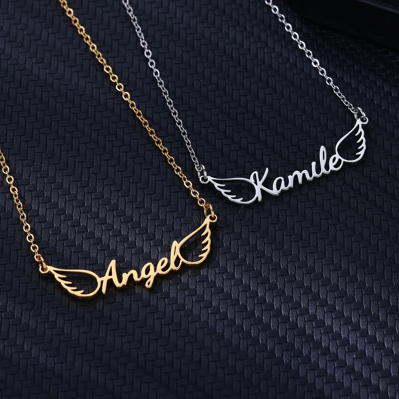 مخصص أجنحة الملاك اسم القلائد للنساء الفولاذ المقاوم للصدأ مخصص قلادة قلادة شخصية سلسلة عنق مجوهرات هدية #3