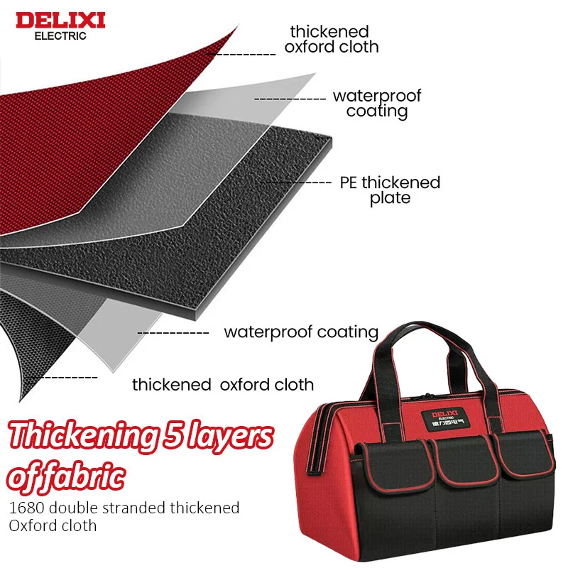 DELIXI ELECTRIC Tool Bag,Multifunctional Waterproof Storage Tool Bag,Suitable for Electricians,Plumber，Car Mechanics,Homeowners