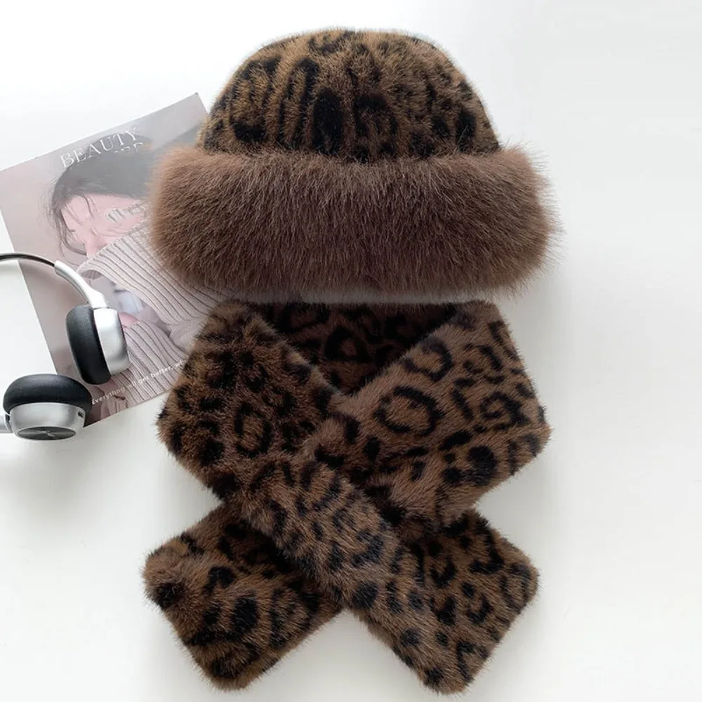 

Cute Thicken Warm Scarf & Hat Set Faux Fur Soft Fisherman Hat Windproof Neck Wrap Scarf Winter