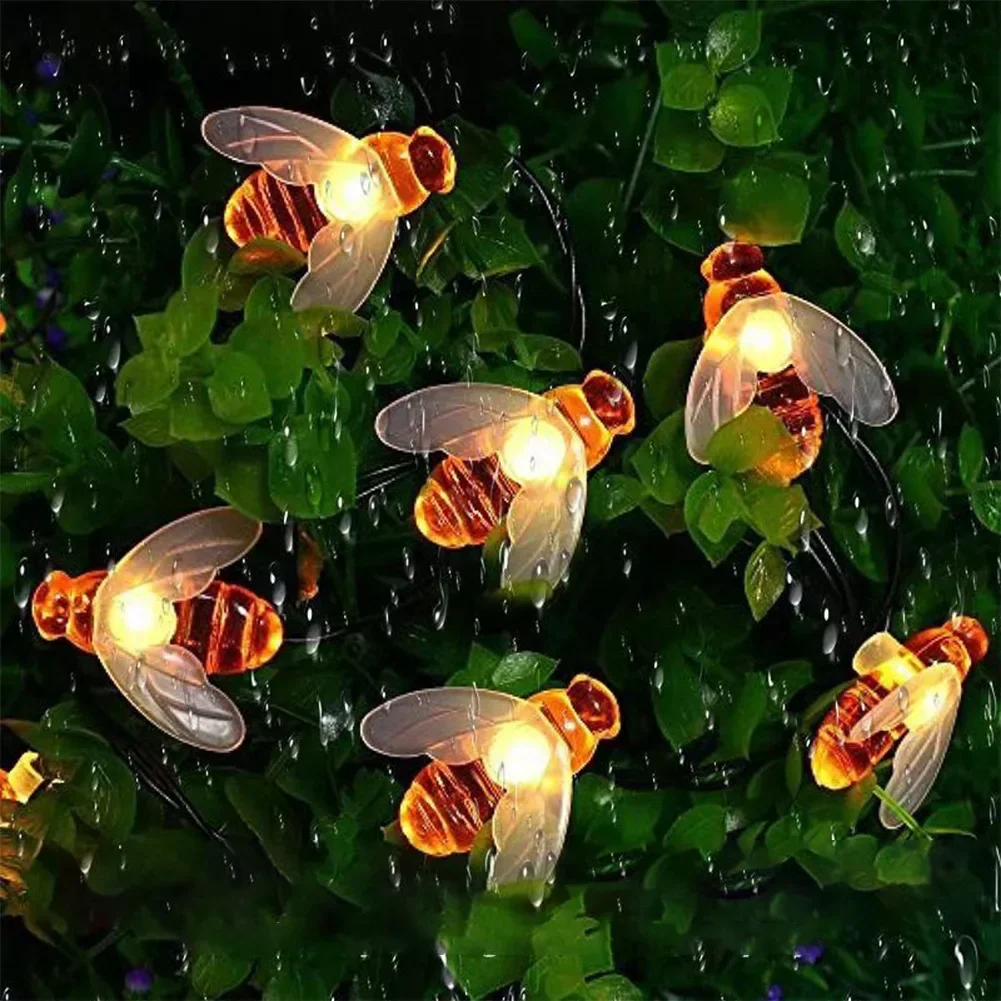 LED Bee Solar String Light Solar Power Shaped String Lights Garden Lights Outdoor Waterproof Constant Lighting Twinkle Lighting