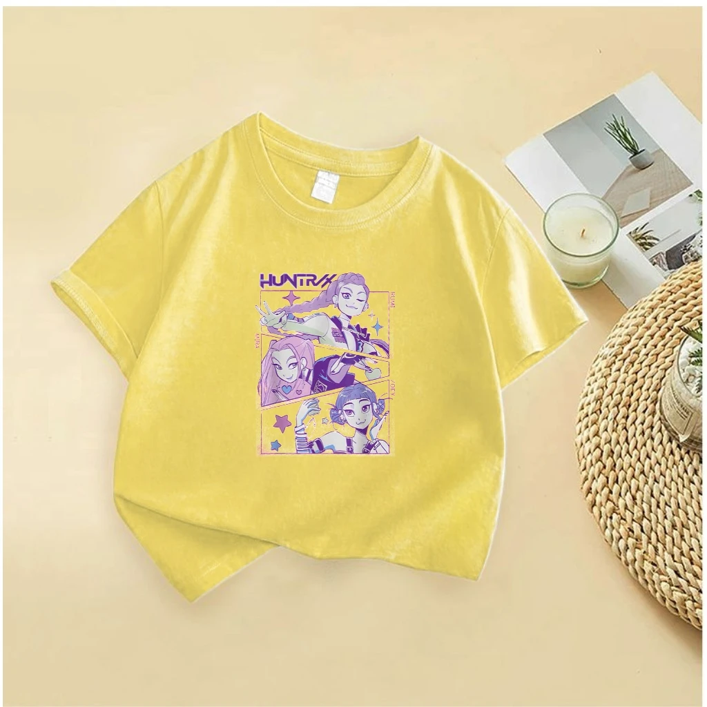 새로운 남아 여아 헌트릭스 만화 반팔 티셔츠 다양한 색상 니트 티셔츠 캐주얼 아동복 샘플 캐주얼 유아복