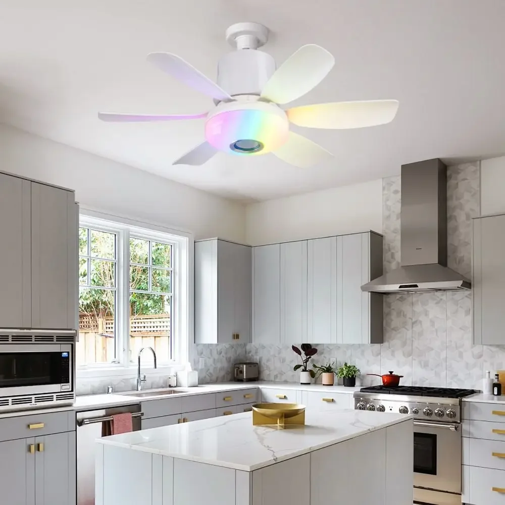 

Потолочный вентилятор RGB с Bluetooth Музыкальный пульт дистанционного управления Светодиодный электрический беспроводной вентилятор Защита глаз Регулируемая скорость для спальни