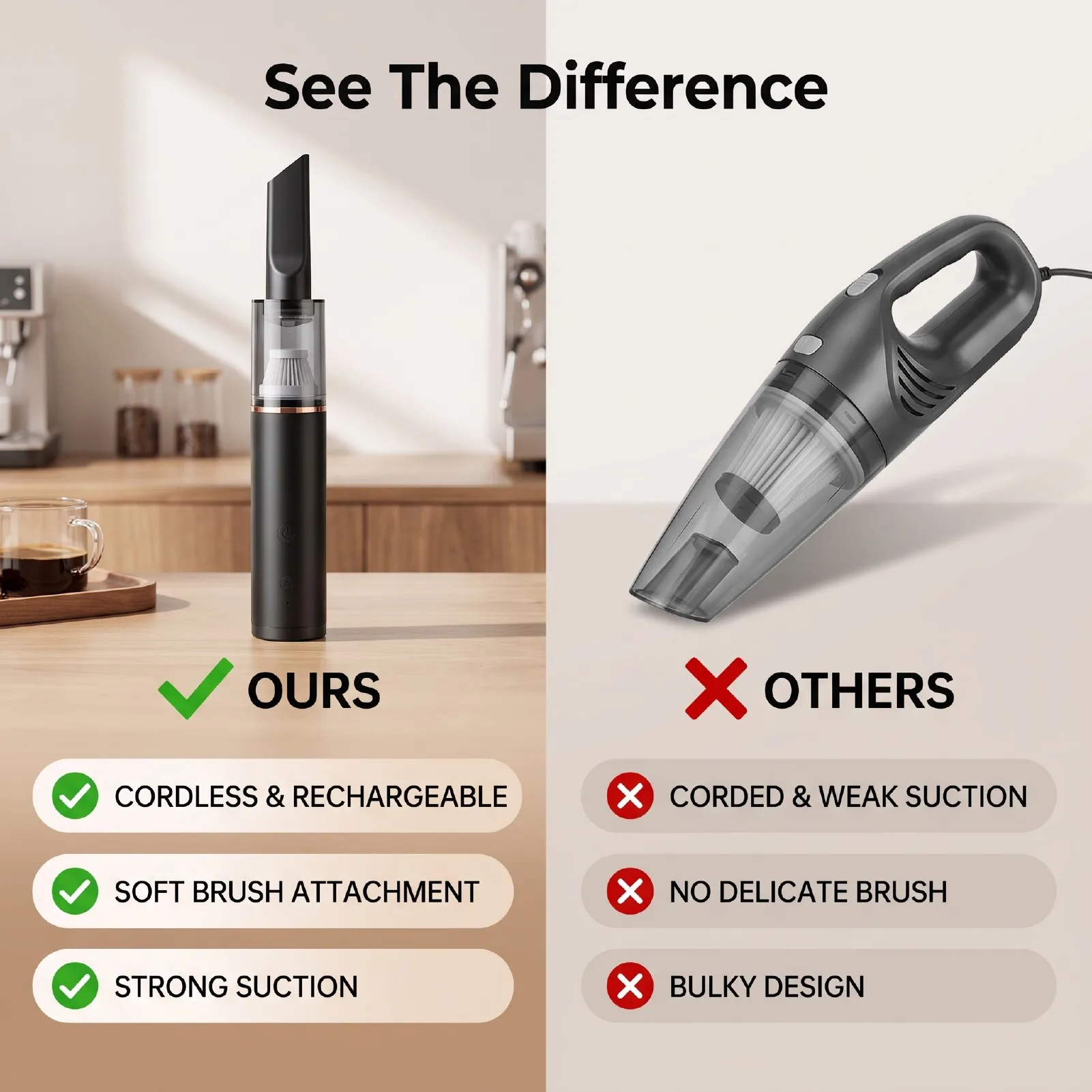 Mini Coffee Grinder Vacuum Cleaner Handheld Cordless Rechargable Soft Brush Coffee Powder Cleaner for Home Travel Use