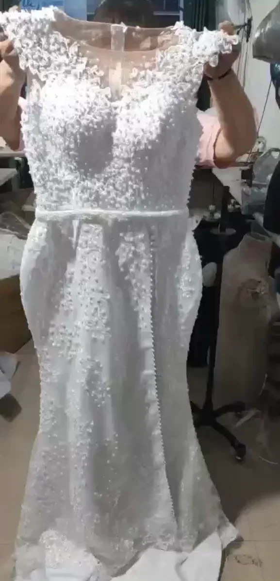 Customized Customize Cap Sleeve Plus Size African Mermaid Wedding Dresses With Detachable Skirtv Pearl Beaded Wedding Dress 2024