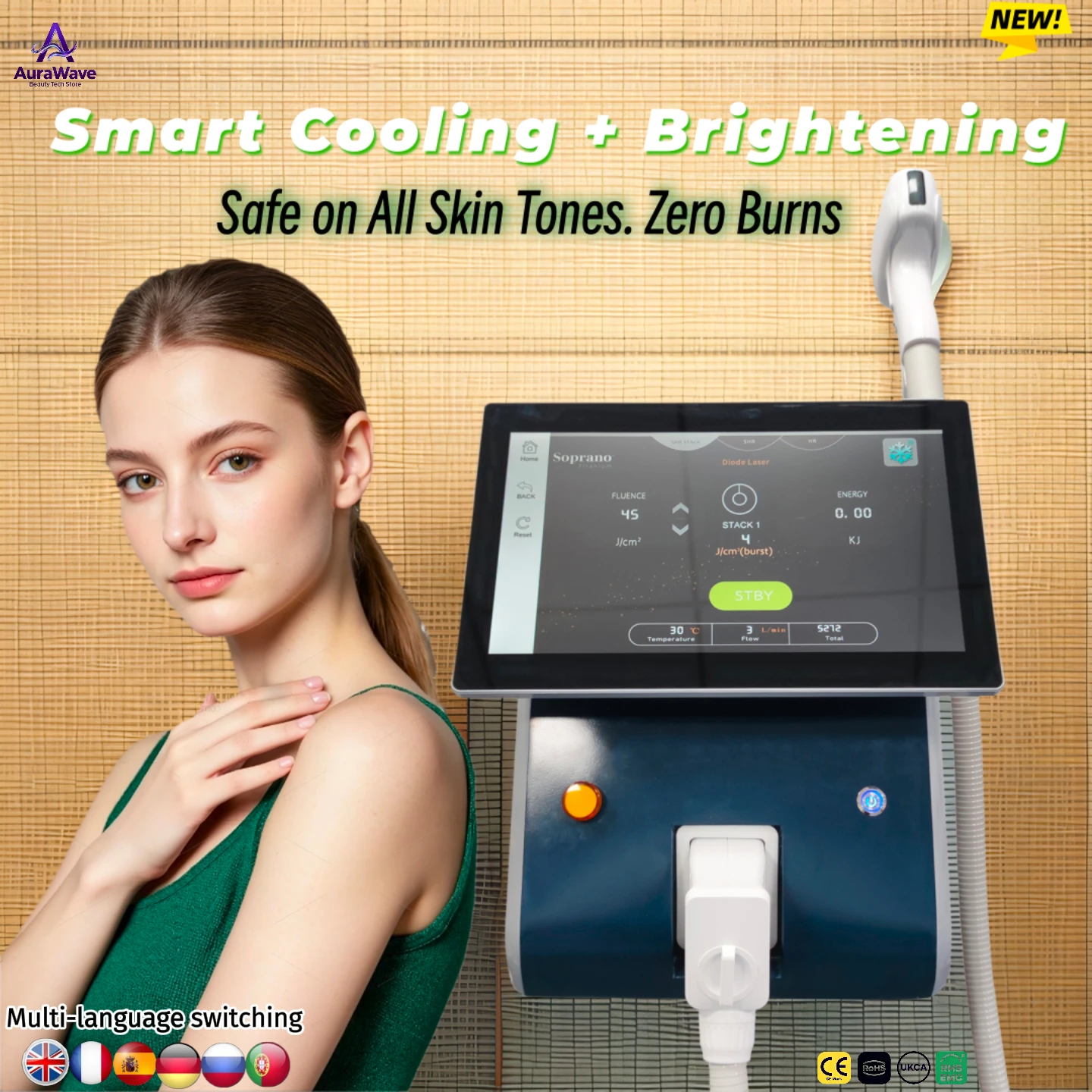 

2025 Portable professional 4000W Soprano Diode Ice Titanium Laser Body Hair Removal Machine 4 Waves 808nm 755 940 1064nm Device