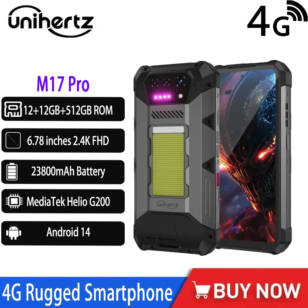 NEW Unihertz 8849 Hike 4G Rugged Smartphone 200 Meter Flashlight LED 23800mAh 24GB 512GB Helio G200 Processor Mobile Phone NFC