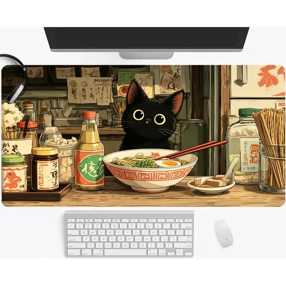 Midnight Diner Black Cat Table Mat Thick Rubber Smooth Glide Mouse Pad For Home Office Desk