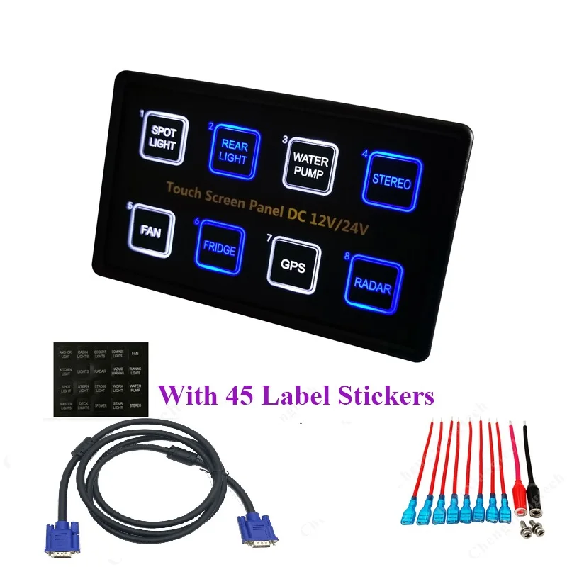 12 V/24 V 8 Gang Blaue LED Kapazitive Sense Touchscreen Switch Panel Box für Auto Marine Boot Caravan