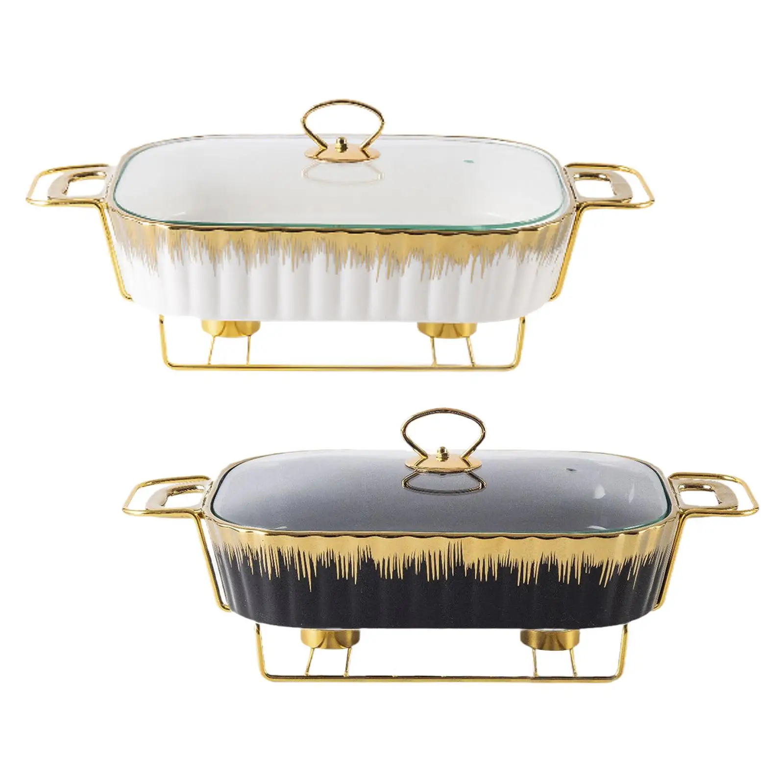 Buffet Dish Tray Chafing Dish with Stand Clear Lid Rectangular Casserole Dish