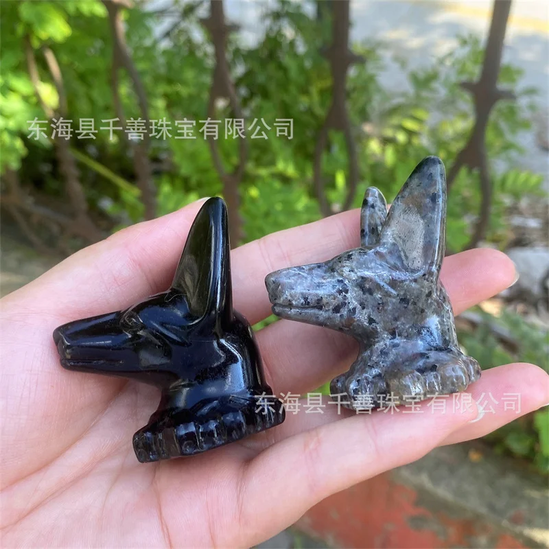 Self Standing Natural Black Obsidian Yooperlite Crystal Dog Head Figurine Animal Skull Unique Office Desk Decor Christmas Gift