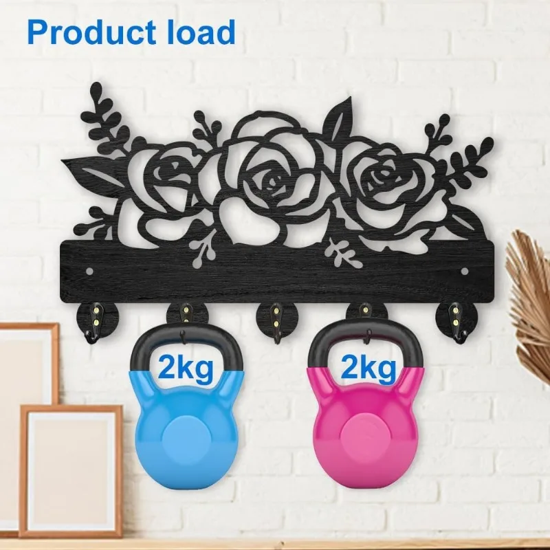 1 Set Flower Plant Coat Hooks Wall Mounted 11.8×7inch Rose Flower Wood Key Holder for Wall Decorative Key Rack Hanger