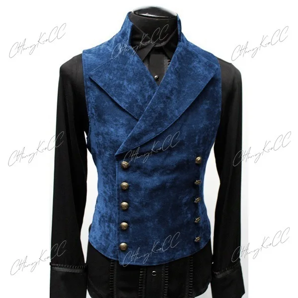 Veste de peito duplo vitoriana medieval masculina, vintage, gótico, steampunk, slimfit, colete, príncipe, rocha, estrela, punk, traje de palco