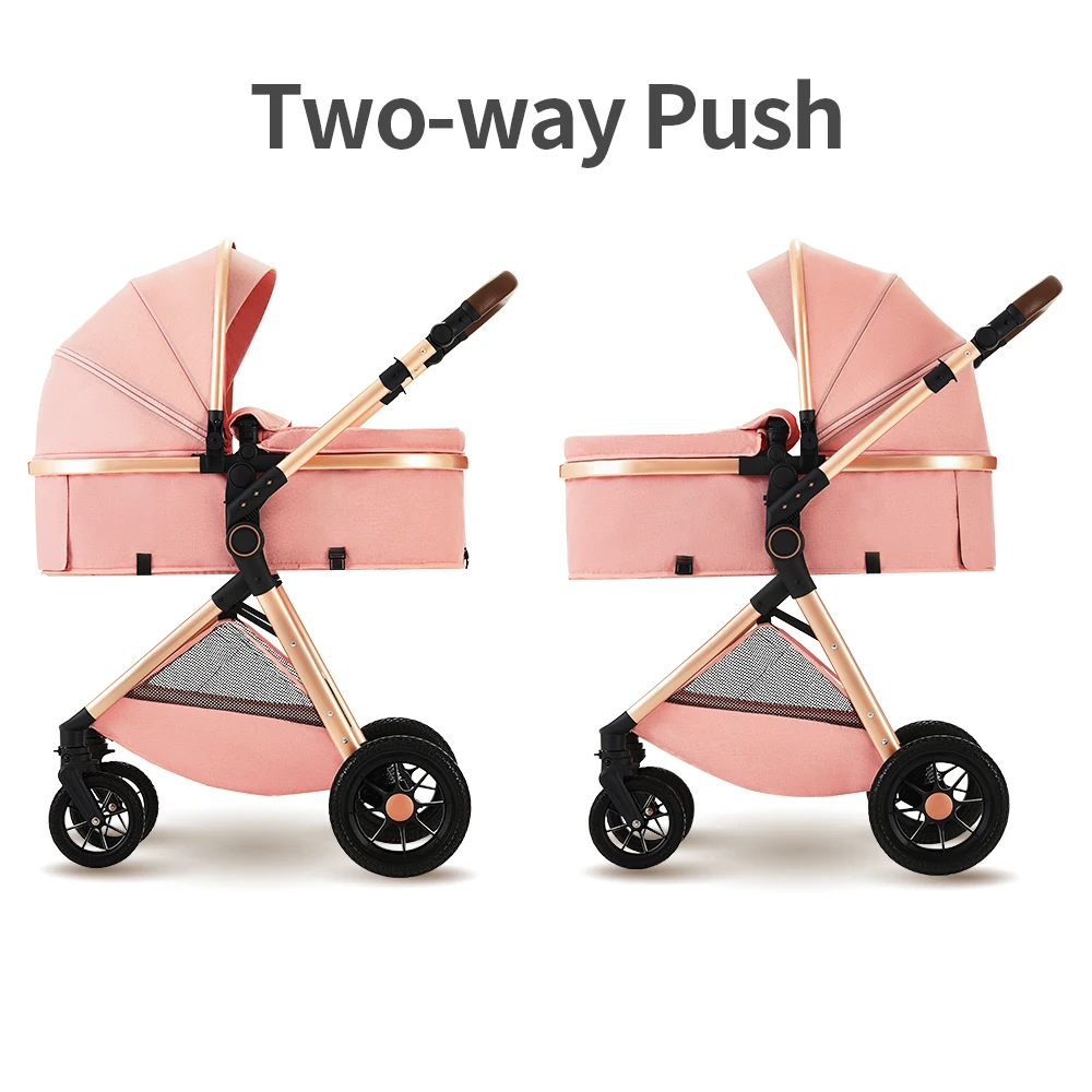 3-in-1 Baby-Kinderwagen mit Hochlandschaftsposition, verstellbarem Griff, Reisekinderwagen mit Wickeltaschen und Netz, Baby-Buggy – Detail 4