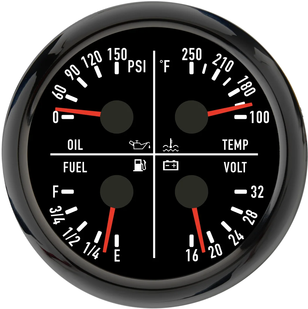 80MM 4 in 1 Gauge Fuel Level Gauge Oil Pressure Water Temp Voltmeter 7 Colors Backlight Instrument For Car Boat Yacht