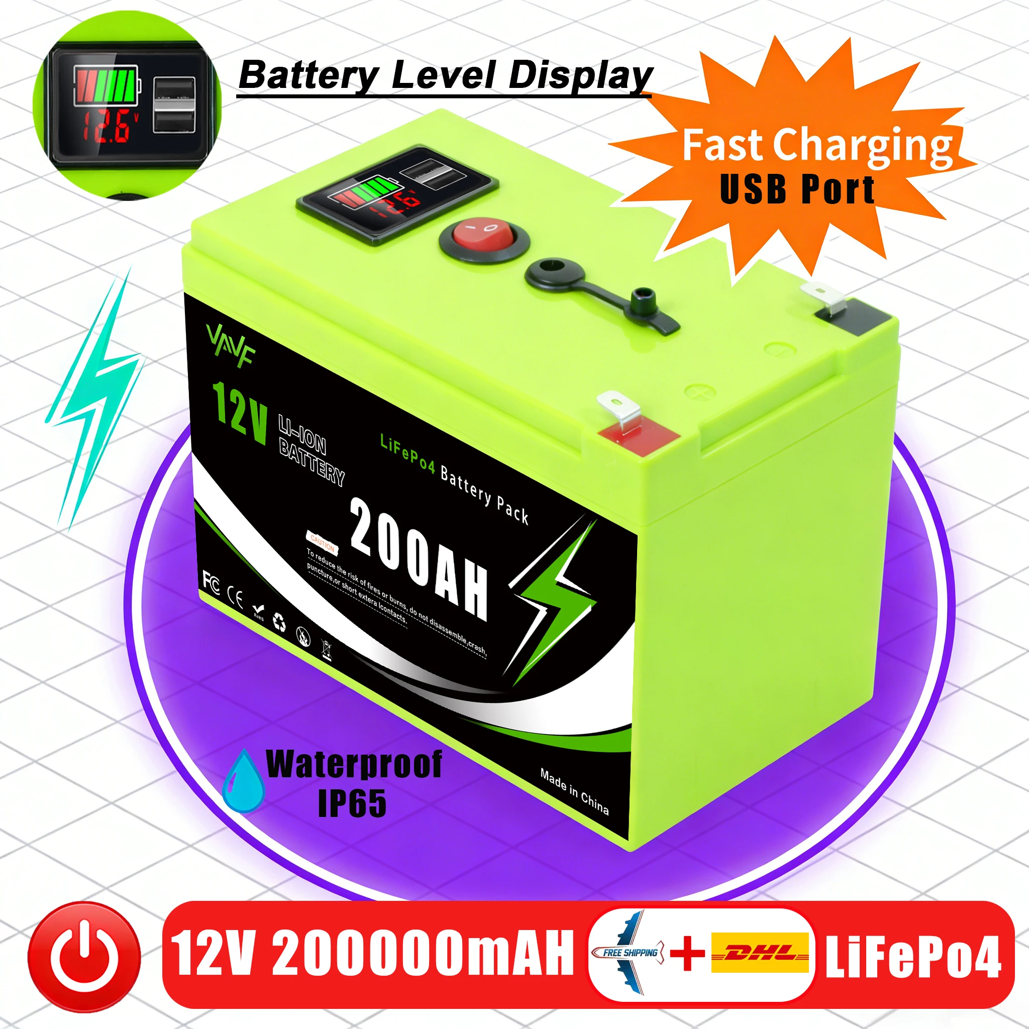 

12V Rechargeable Battery 200AH Solar Battery with BMS-Optimized for Home Solar SystemsOff-Grid LivingRV&Boat Electric